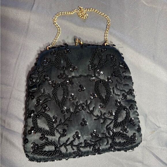 Vintage Black Beaded Small Evening Bag Kiss Lock EPC - Picture 3 of 6
